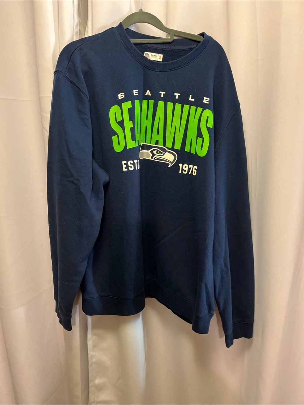 NFL Seattle Seahawks Navy Crewneck with Neon Green Graphic